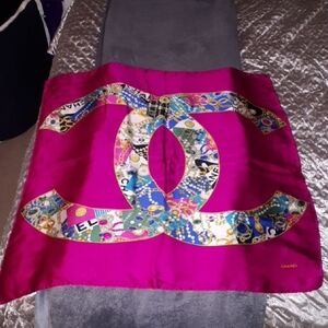 CHANEL Auth Vintage CC Multi-color 100% Silk Scarf Carolyn Kennedy Style 90s Y2K